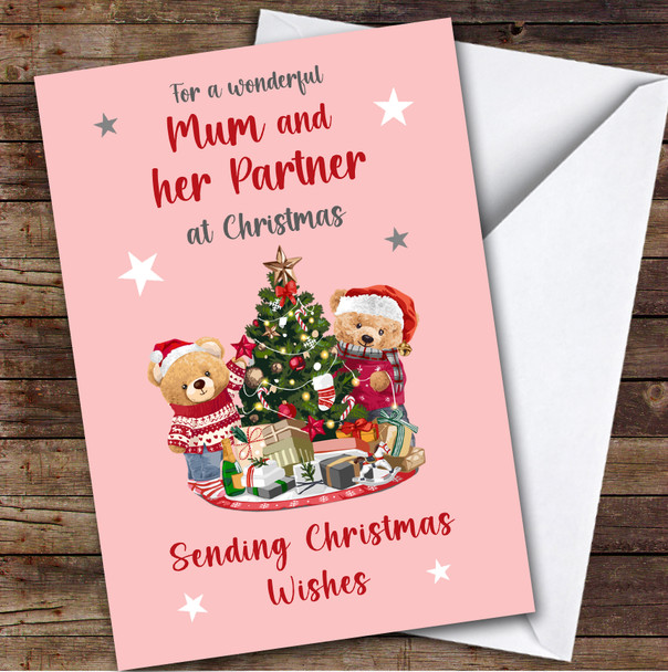 Mum and Her Partner Bear Custom Greeting Personalized Christmas Card