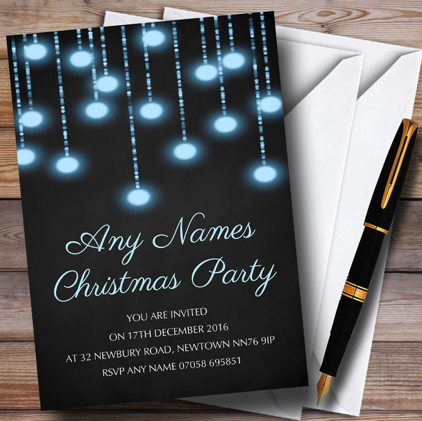 Blue Lights Chalk Effect Personalized Christmas Party Invitations