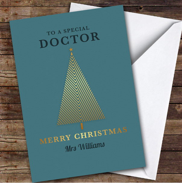 Special Doctor Gold Tree Custom Greeting Personalized Christmas Card