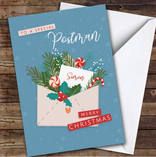 Postman Floral Envelope Custom Greeting Personalized Christmas Card