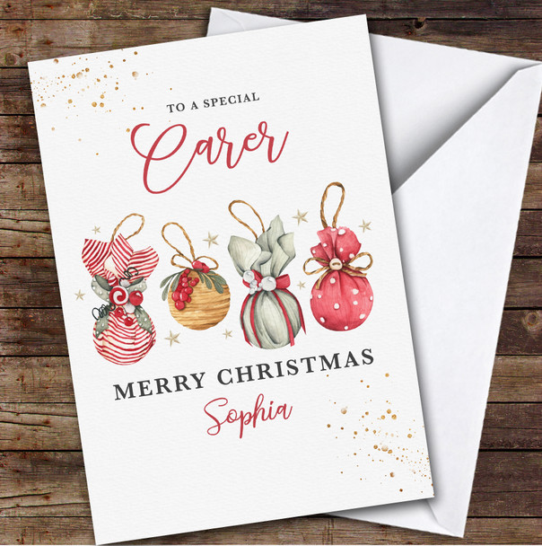 Special Carer Baubles Custom Greeting Personalized Christmas Card