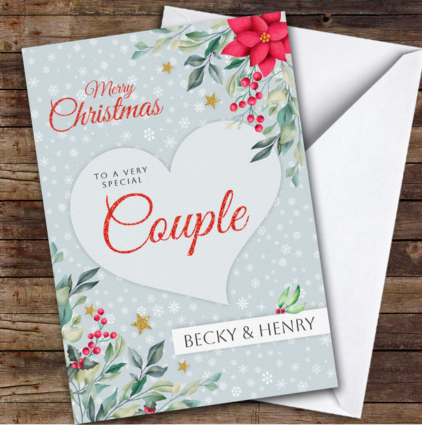 Special Couple Floral Custom Greeting Personalized Christmas Card