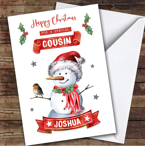 Cousin Snowman Happy Custom Greeting Personalized Christmas Card