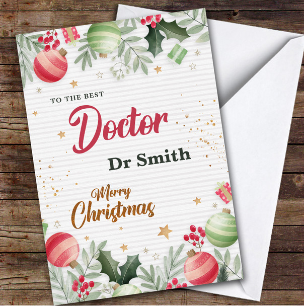 Best Doctor Floral Custom Greeting Personalized Christmas Card