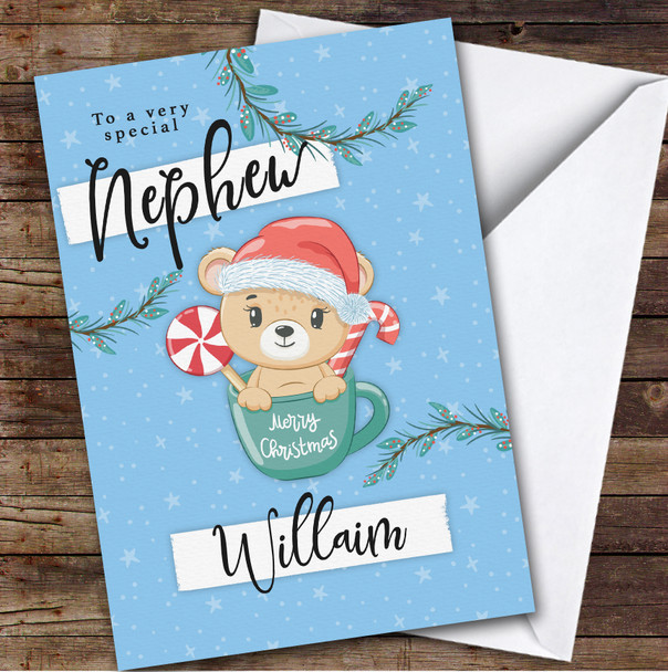 Nephew Teddy Bear Custom Greeting Personalized Christmas Card