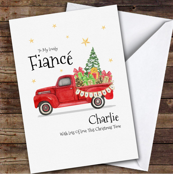 Fiancé Red Truck Custom Greeting Personalized Christmas Card