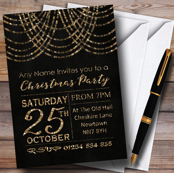 Bronze Drape Lights Personalized Christmas Party Invitations