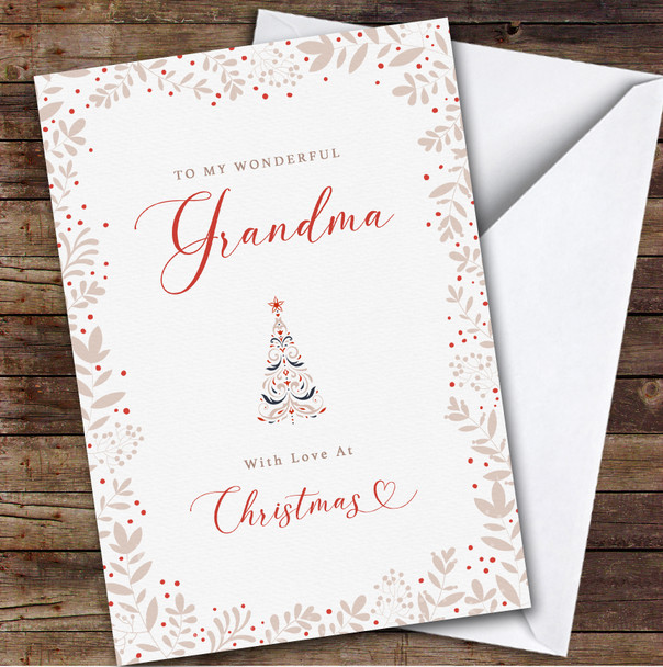 Grandma Floral Custom Greeting Personalized Christmas Card