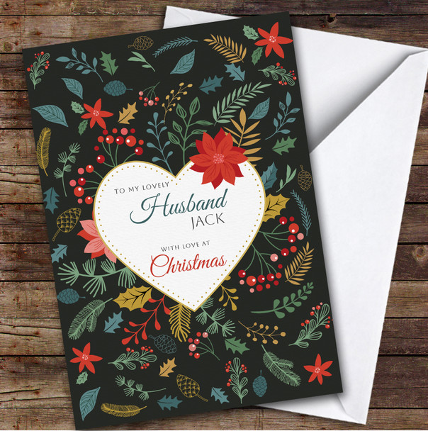 Husband Floral Custom Greeting Personalized Christmas Card