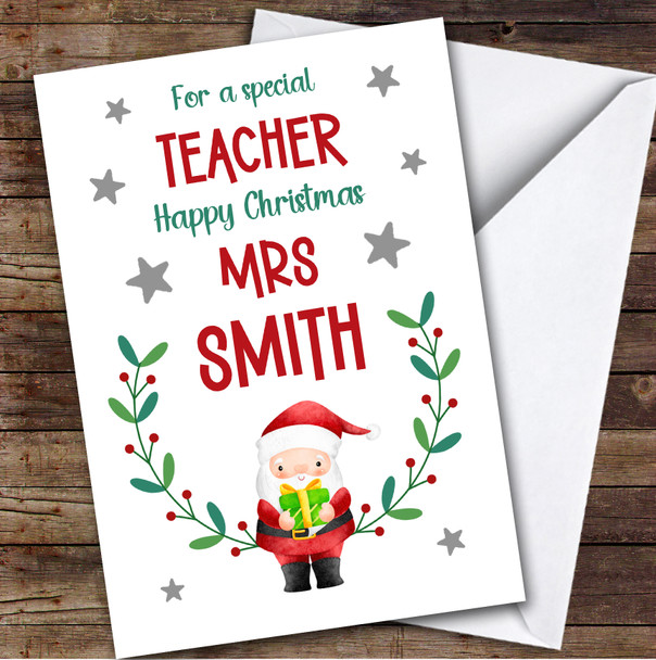 Teacher Santa Custom Greeting Personalized Christmas Card