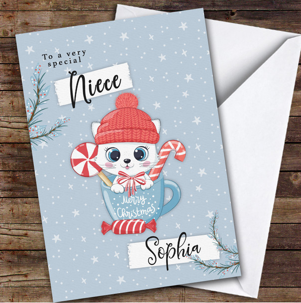 Niece Kitten Custom Greeting Personalized Christmas Card