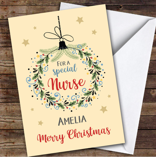 Nurse Bauble Custom Greeting Personalized Christmas Card