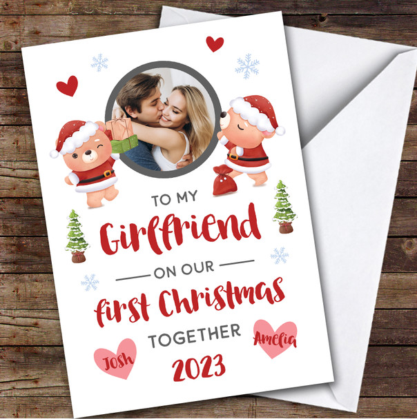 1st First Xmas With Girlfriend Photo Santa Custom Personalized Christmas Card