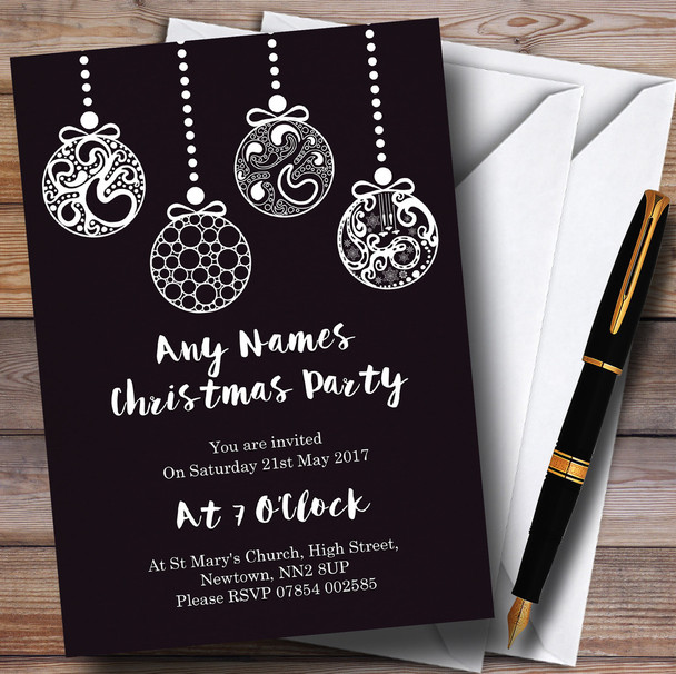 Chalk Effect Baubles Personalized Christmas Party Invitations