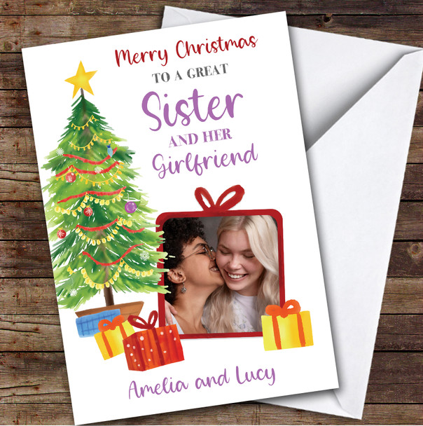 Sister and Her Girlfriend Tree Gift Photo Custom Personalized Christmas Card