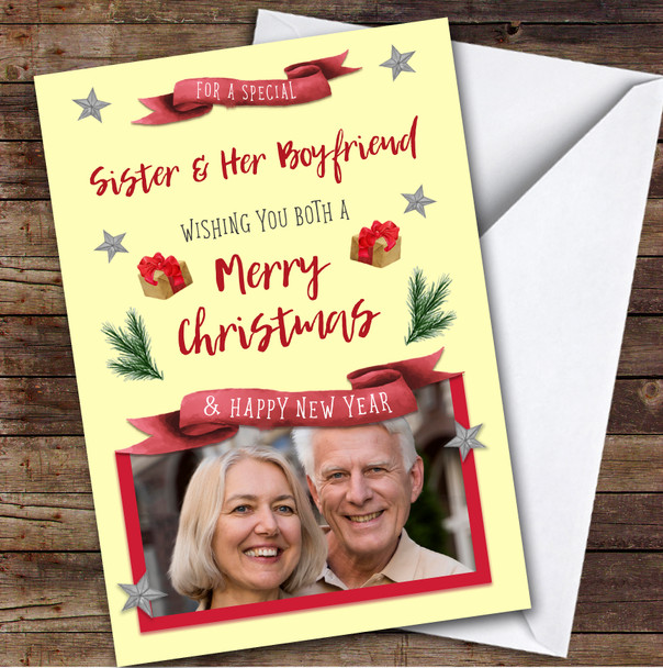 Sister & Her Boyfriend Merry Gift Photo Custom Personalized Christmas Card