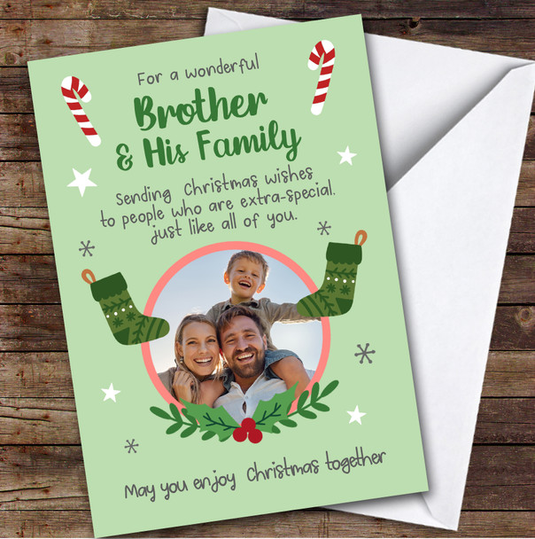 Brother and His Family Stocking Photo Custom Personalized Christmas Card