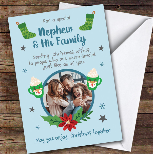 Nephew and His Family Hot Drink Photo Custom Personalized Christmas Card