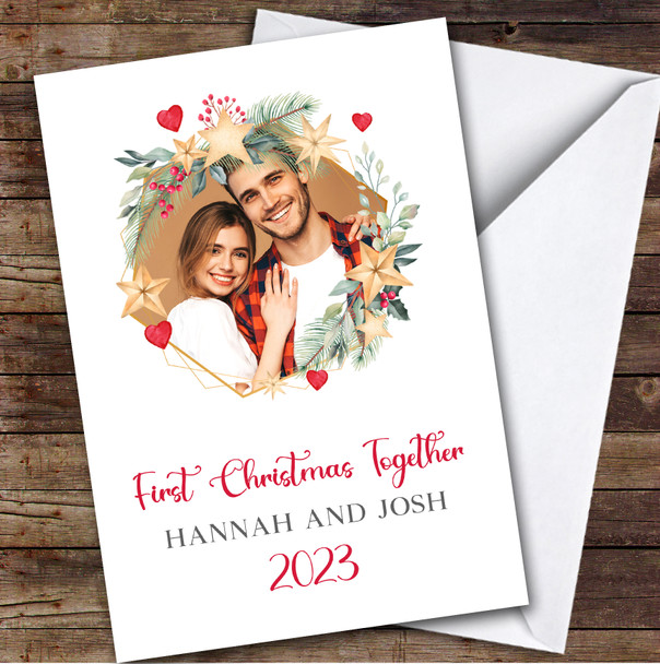 1st First Xmas Together Photo Wreath Custom Greeting Personalized Christmas Card