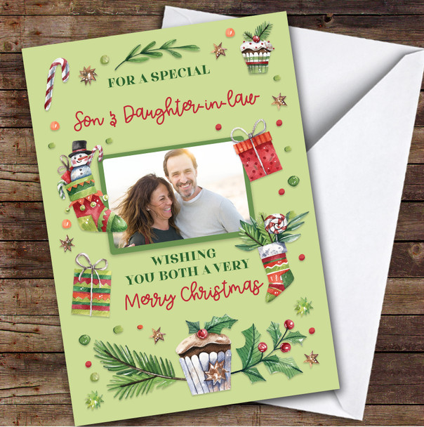 Son & Daughter-in-law Photo Cupcake Custom Greeting Personalized Christmas Card