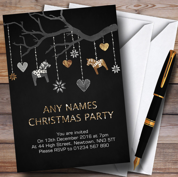 Chalk Effect Rocking Horse Tree Personalized Christmas Party Invitations