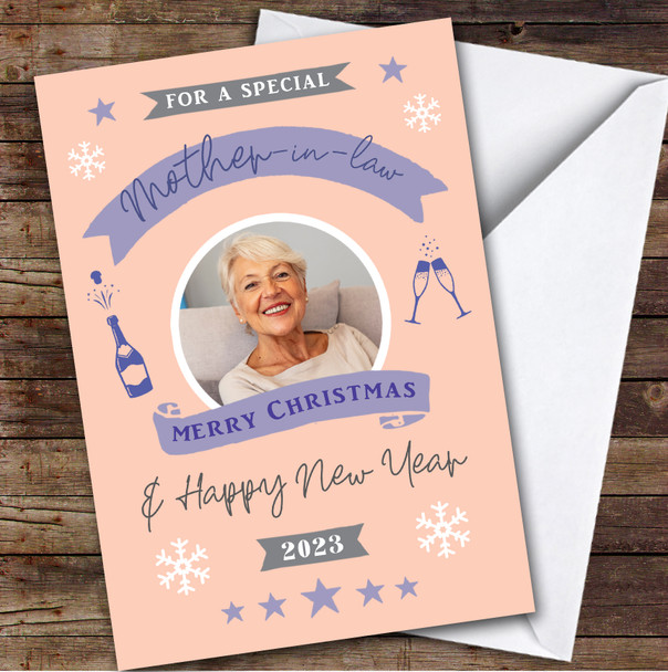Mother-in-law Photo Banner Cheers Custom Greeting Personalized Christmas Card