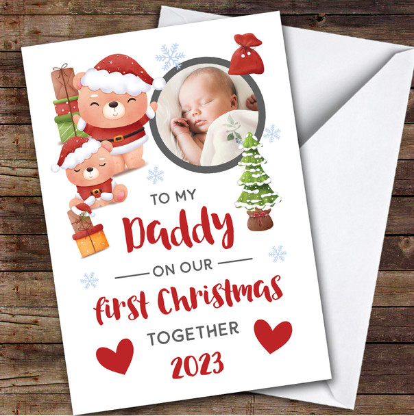 Daddy 1st First Xmas Photo Santa Custom Greeting Personalized Christmas Card