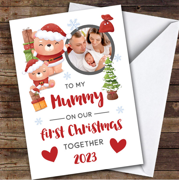 Mummy 1st First Xmas Photo Santa Custom Greeting Personalized Christmas Card