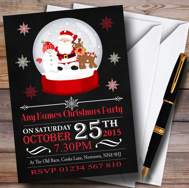 Chalk Effect Santa Snow globe Personalized Christmas Party Invitations