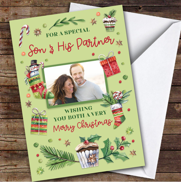 Son & His Partner Photo Cupcake Custom Greeting Personalized Christmas Card