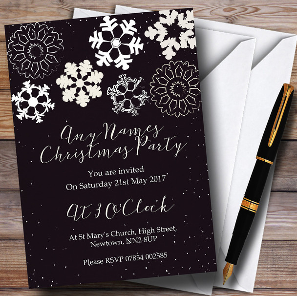 Chalk Effect Snowflakes Personalized Christmas Party Invitations