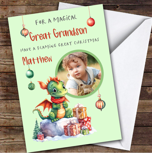 Great Grandson Dragon Photo Custom Greeting Personalized Christmas Card