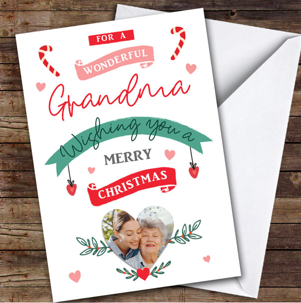 Grandma Merry Banner Photo Custom Greeting Personalized Christmas Card