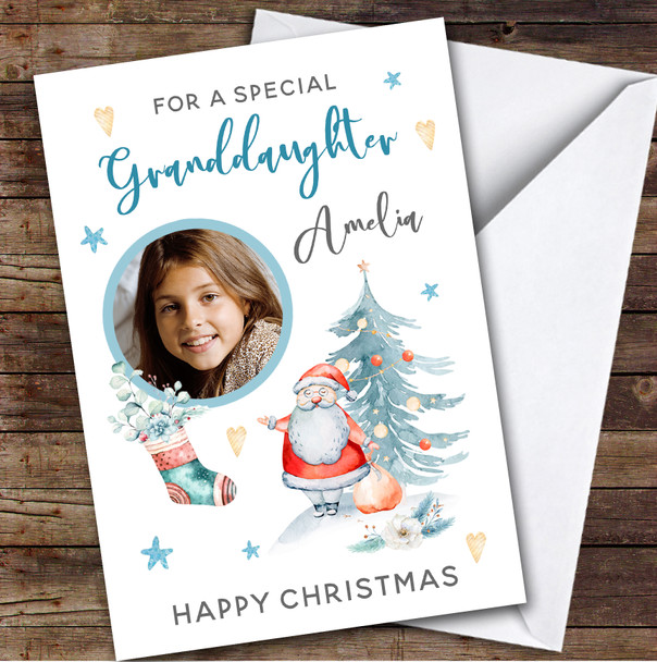 Granddaughter Santa Photo Custom Greeting Personalized Christmas Card