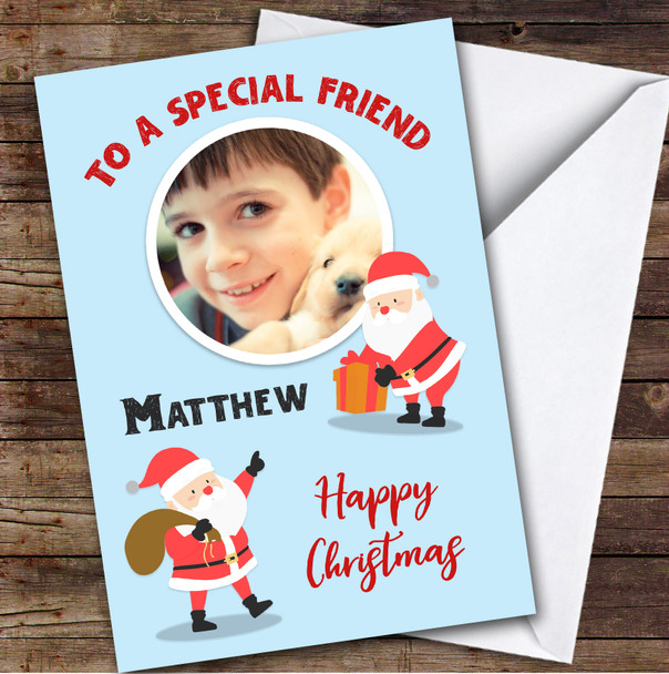 Friend Child Santa Photo Custom Greeting Personalized Christmas Card