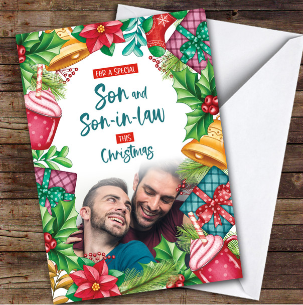Son and Son-in-law Photo Custom Greeting Personalized Christmas Card