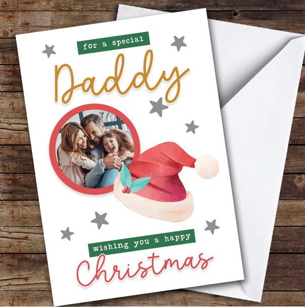 Daddy Santa Hat Photo Custom Greeting Personalized Christmas Card