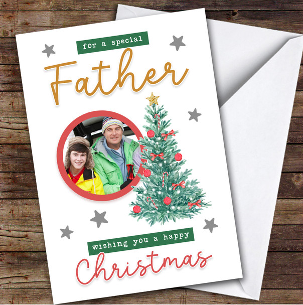 Father Dad Tree Photo Custom Greeting Personalized Christmas Card