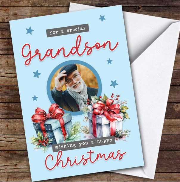 Grandson Gift Photo Custom Greeting Personalized Christmas Card