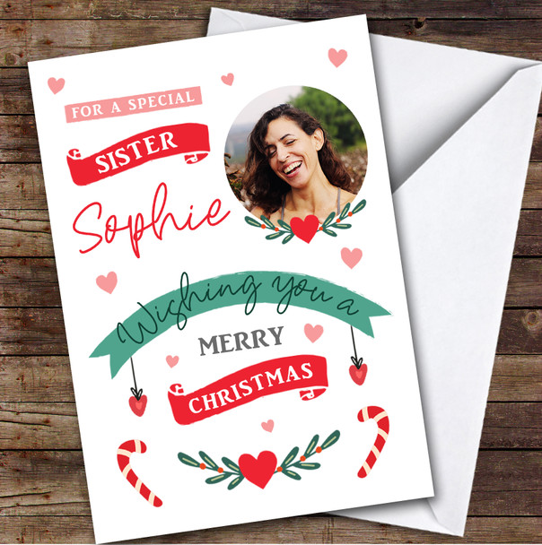 Sister Banner Photo Custom Greeting Personalized Christmas Card