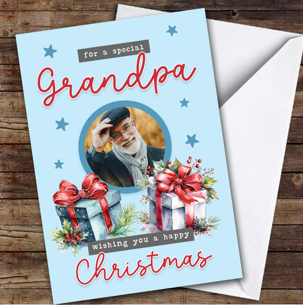 Grandpa Gift Photo Custom Greeting Personalized Christmas Card