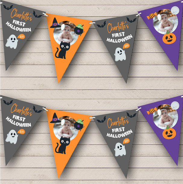 Baby First Halloween Photo Personalized Decor Flag Banner Halloween Party Bunting