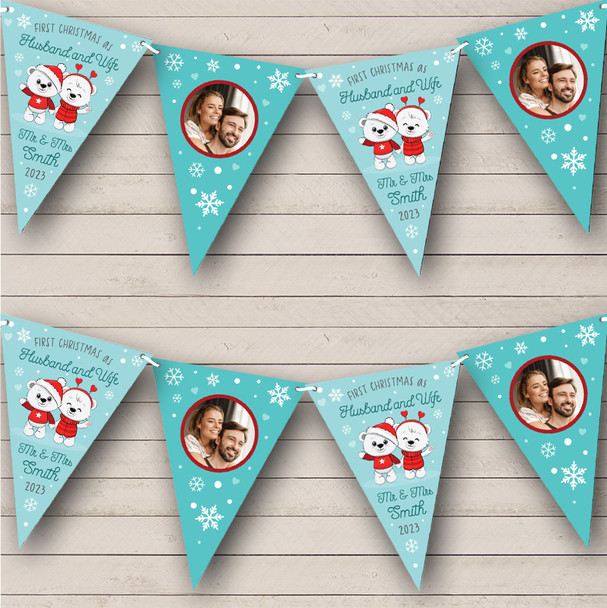 First Christmas as Husband and Wife Photo Personalized Christmas Bunting