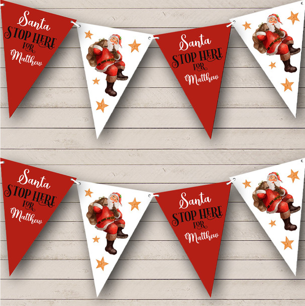 Santa Stop Here Santa Claus Red Personalized Christmas Banner Decoration Bunting