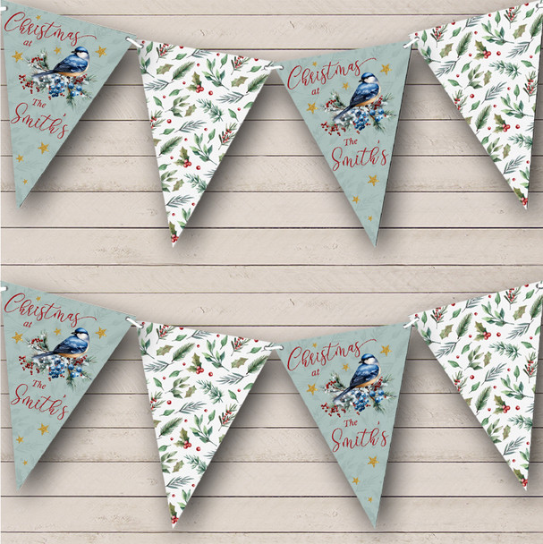 Watercolor Blue Christmas Bird Personalized Christmas Banner Decoration Bunting