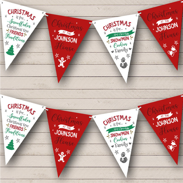 Christmas At Family House Description Personalized Christmas Decoration Bunting