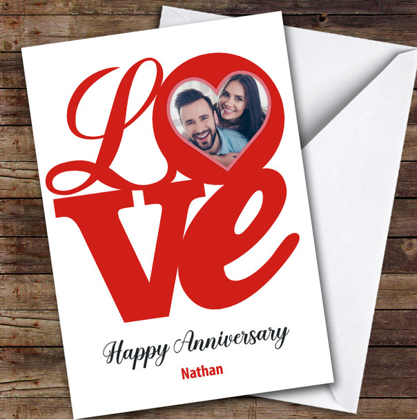 Personalized Love Letters Romantic Heart Photo Happy Anniversary Card