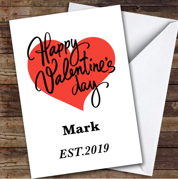 Personalized Red Heart Year Established Valentine's Day Card