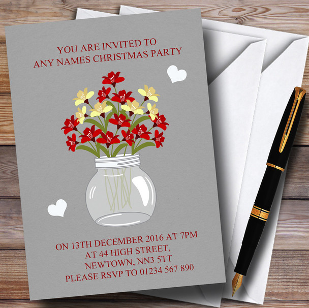 Flowers In Mason jar Personalized Christmas Party Invitations