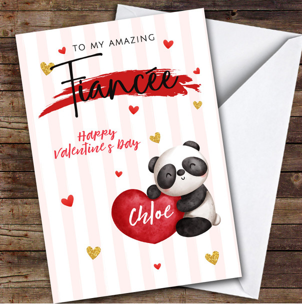 Personalized Valentine Card For Fiancée Cute Panda With Heart Card